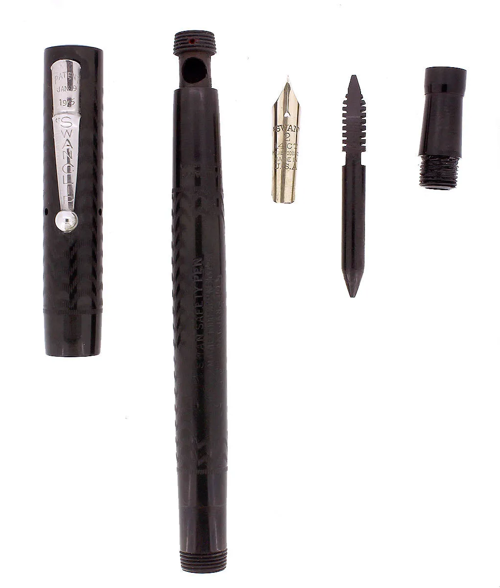 C1918 MABIE TODD SWAN MILITARY SAFETY BLACK CHASED HR INK TABLET FOUNTAIN PEN