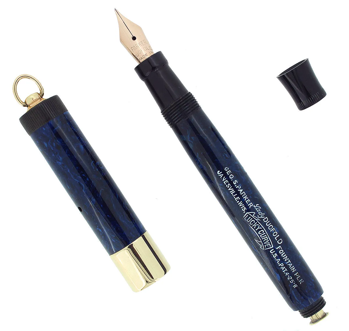 C1927 1ST YEAR PARKER LUCKY CURVE DUOFOLD LAPIS BLUE ON BLUE FOUNTAIN PEN RESTORED