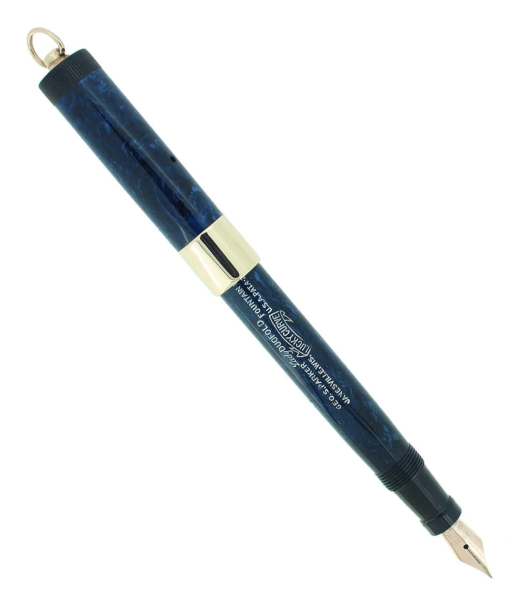 C1927 1ST YEAR PARKER LUCKY CURVE DUOFOLD LAPIS BLUE ON BLUE FOUNTAIN PEN RESTORED