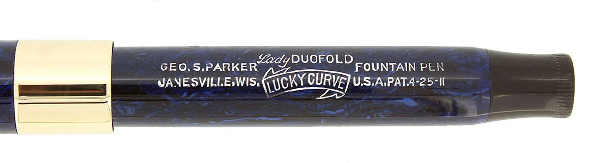 C1927 1ST YEAR PARKER LUCKY CURVE DUOFOLD LAPIS BLUE ON BLUE FOUNTAIN PEN RESTORED