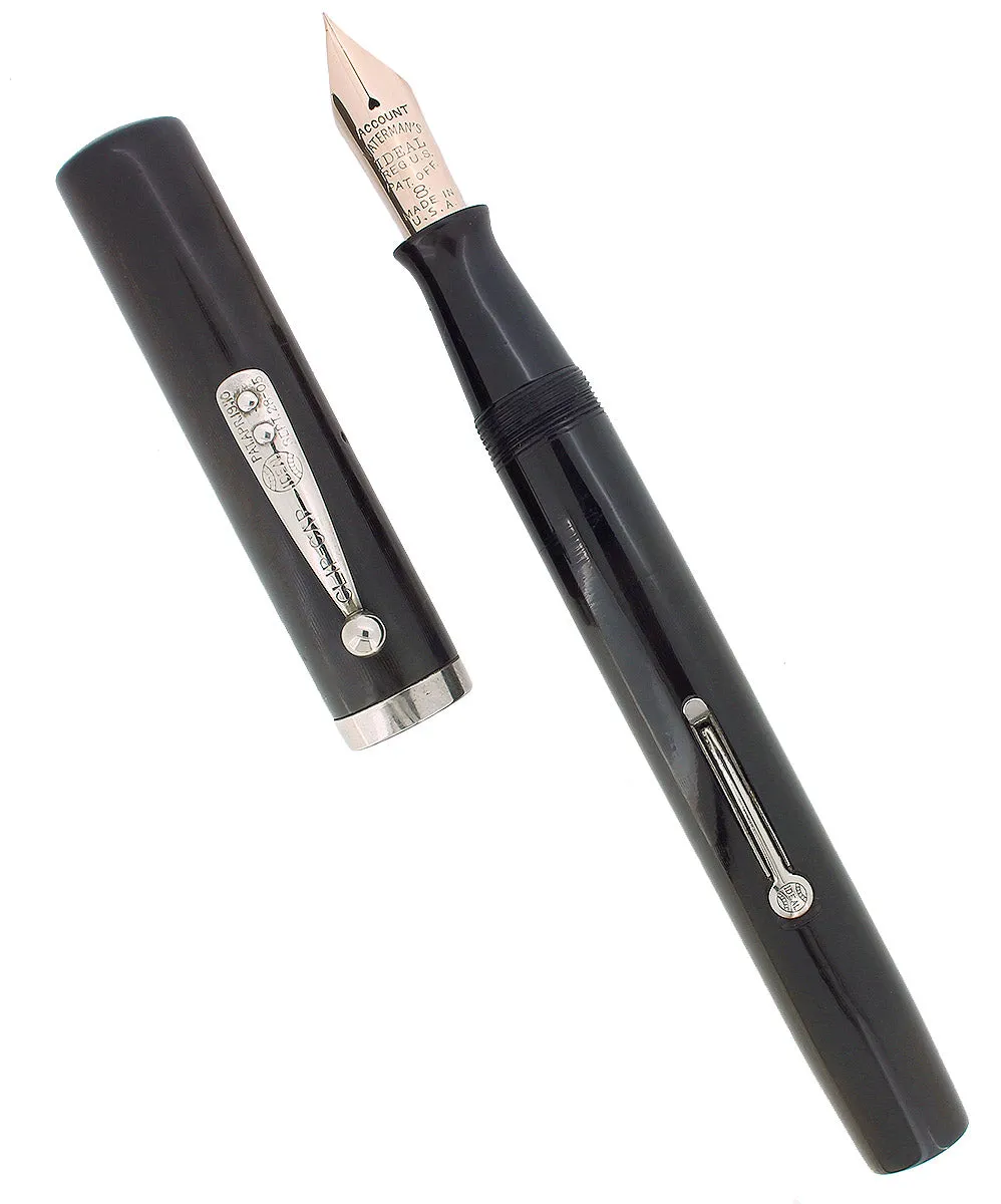 C1927 WATERMAN 58 BLACK CHASED HARD RUBBER FINE NIB FOUNTAIN PEN RESTORED