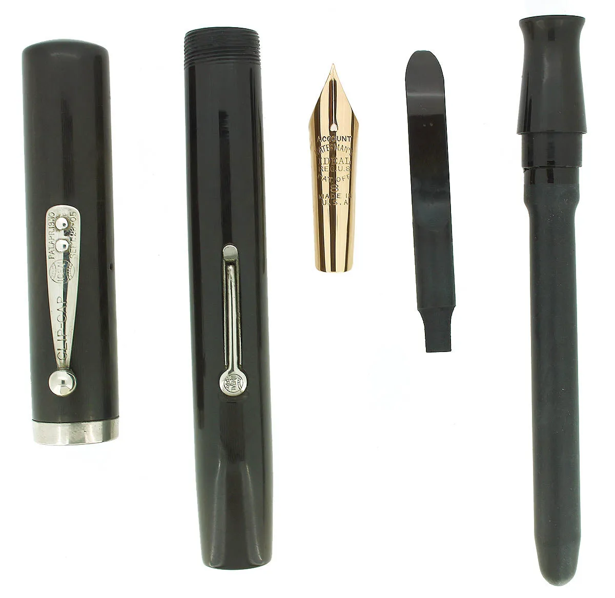 C1927 WATERMAN 58 BLACK CHASED HARD RUBBER FINE NIB FOUNTAIN PEN RESTORED