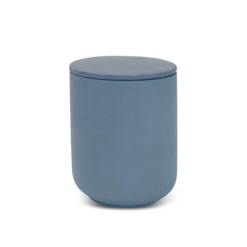 Ceramic Pot Candle - Matt Blue with Lid - Vanilla, Vetiver and Orange