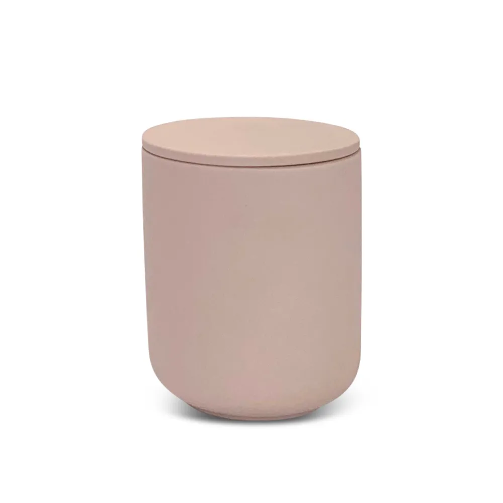 Ceramic Pot Candle - Matt Light Pink with Lid - Rhubarb and Ginger