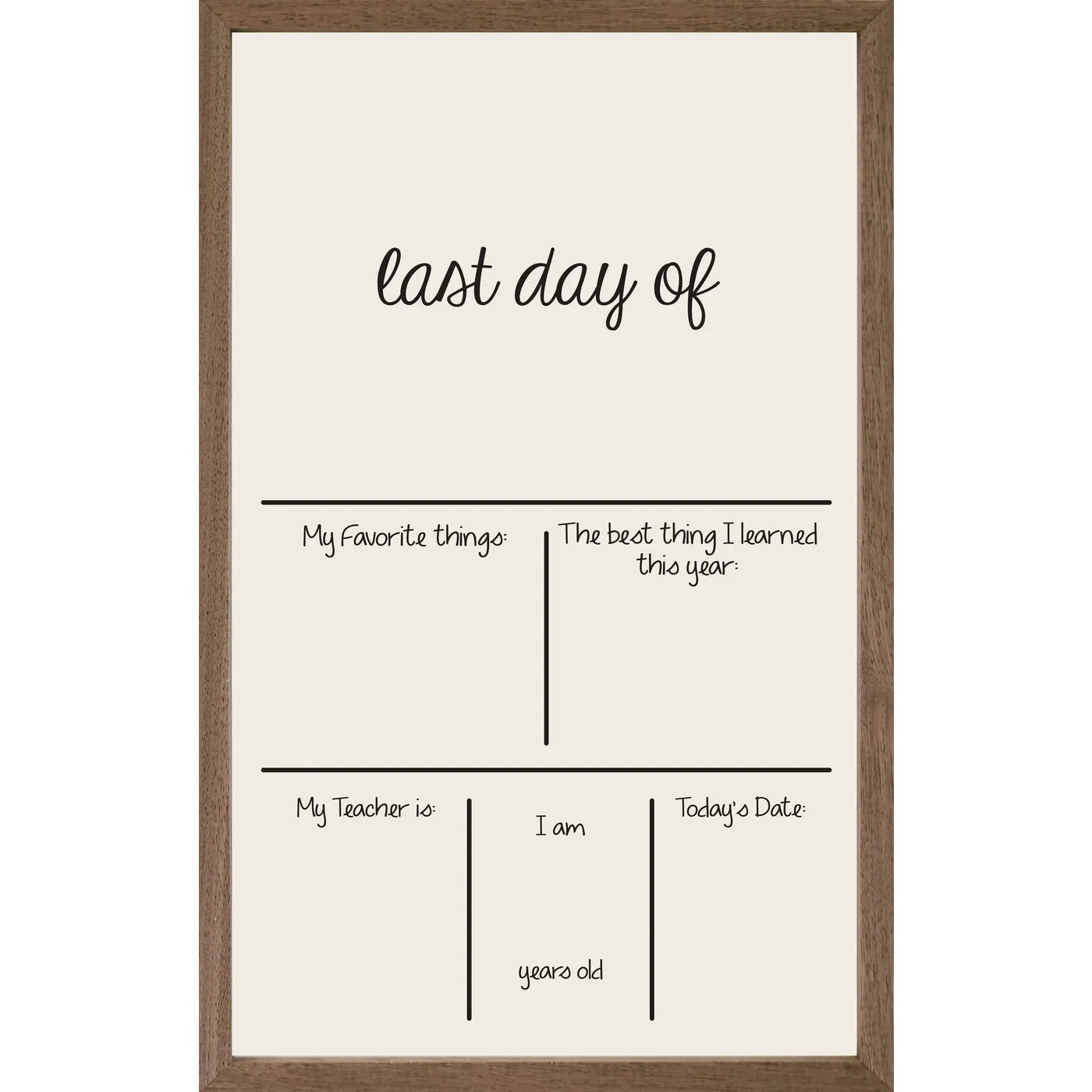 Child's Last Day Of School Wood Framed Whiteboard