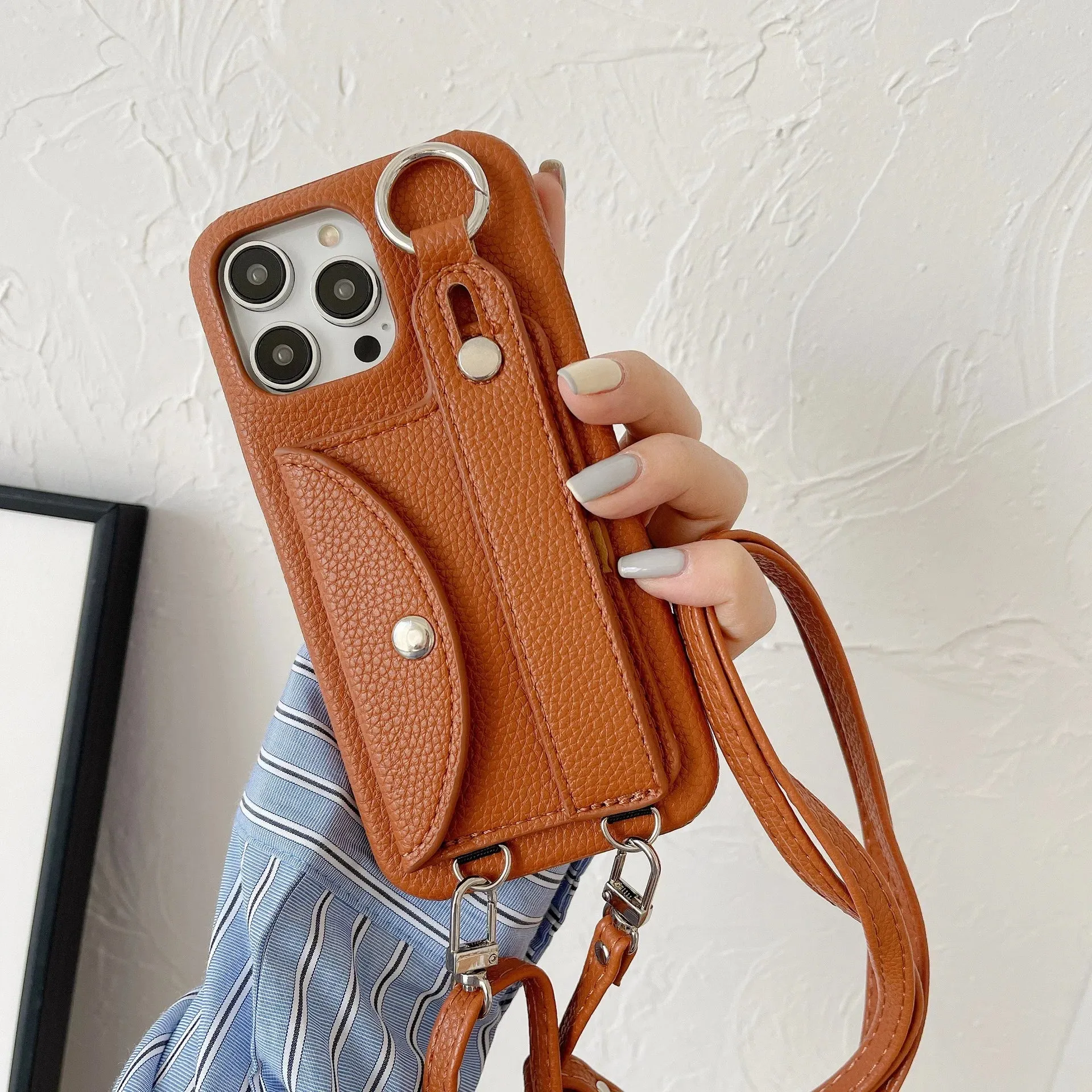 Classic Stylish Card Wallet Leather Crossbody Phone Case Cover for iPhone