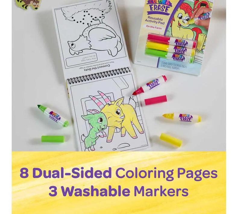 Color & Erase 16 Reusable Activity Pad With Marker On The Farm