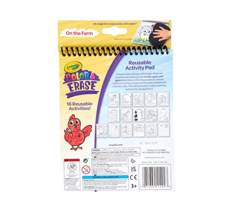 Color & Erase 16 Reusable Activity Pad With Marker On The Farm