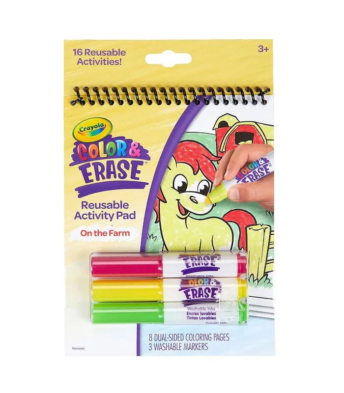 Color & Erase 16 Reusable Activity Pad With Marker On The Farm