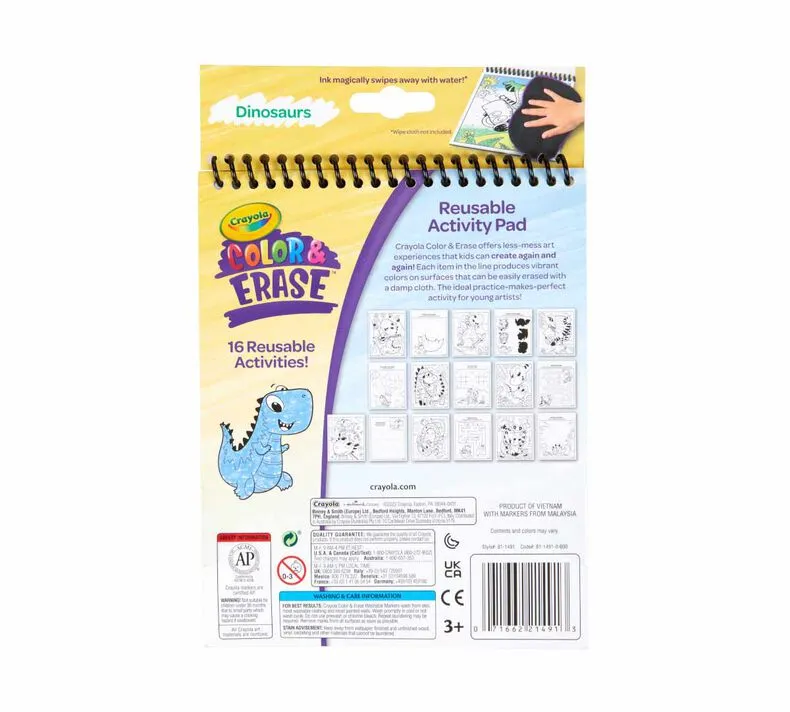 Color & Erase 16 Reusable Activity Pad With Markers Dinosaurs