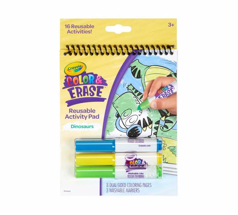 Color & Erase 16 Reusable Activity Pad With Markers Dinosaurs
