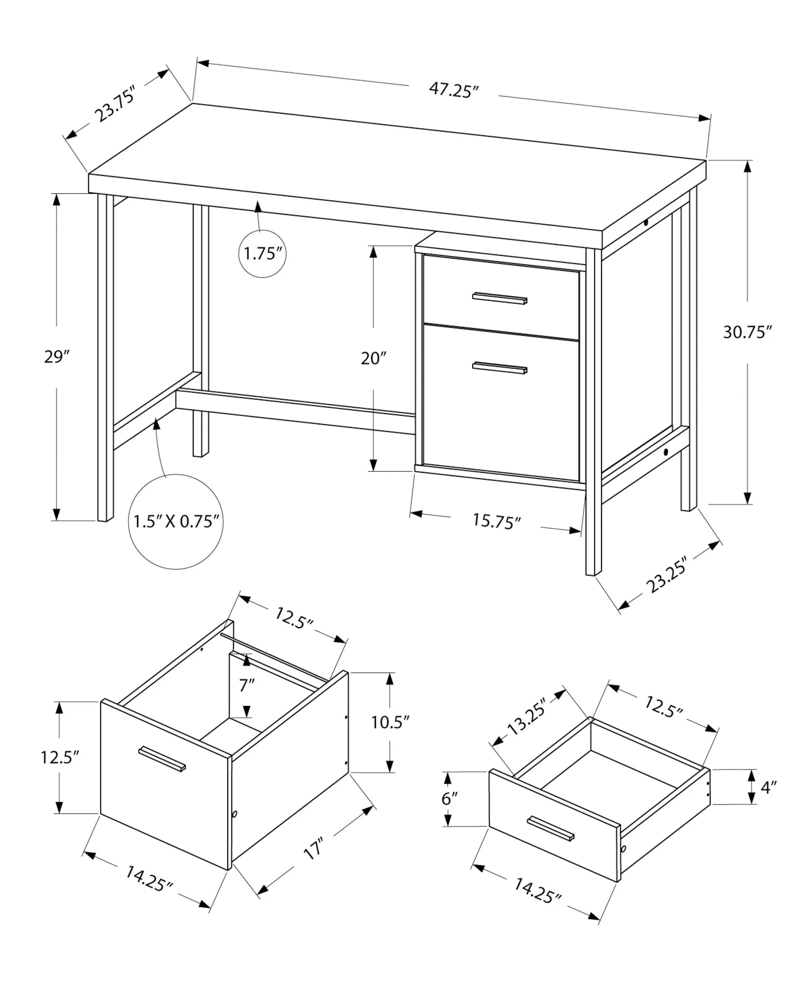 Computer Desk - 48"L / Black / Grey Top / Black Metal