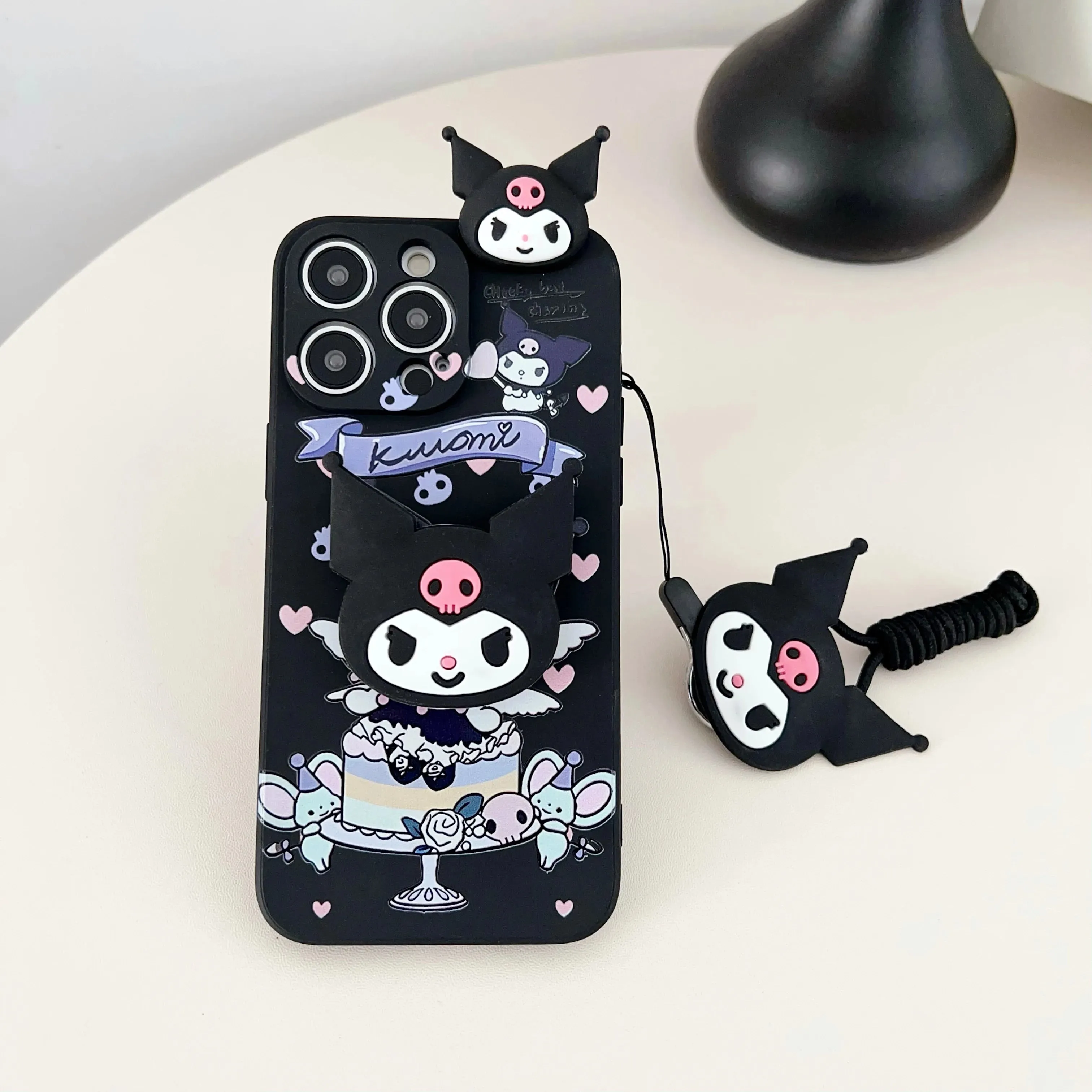 Cute Kuromi iPhone Case with Handy Holder And Strap