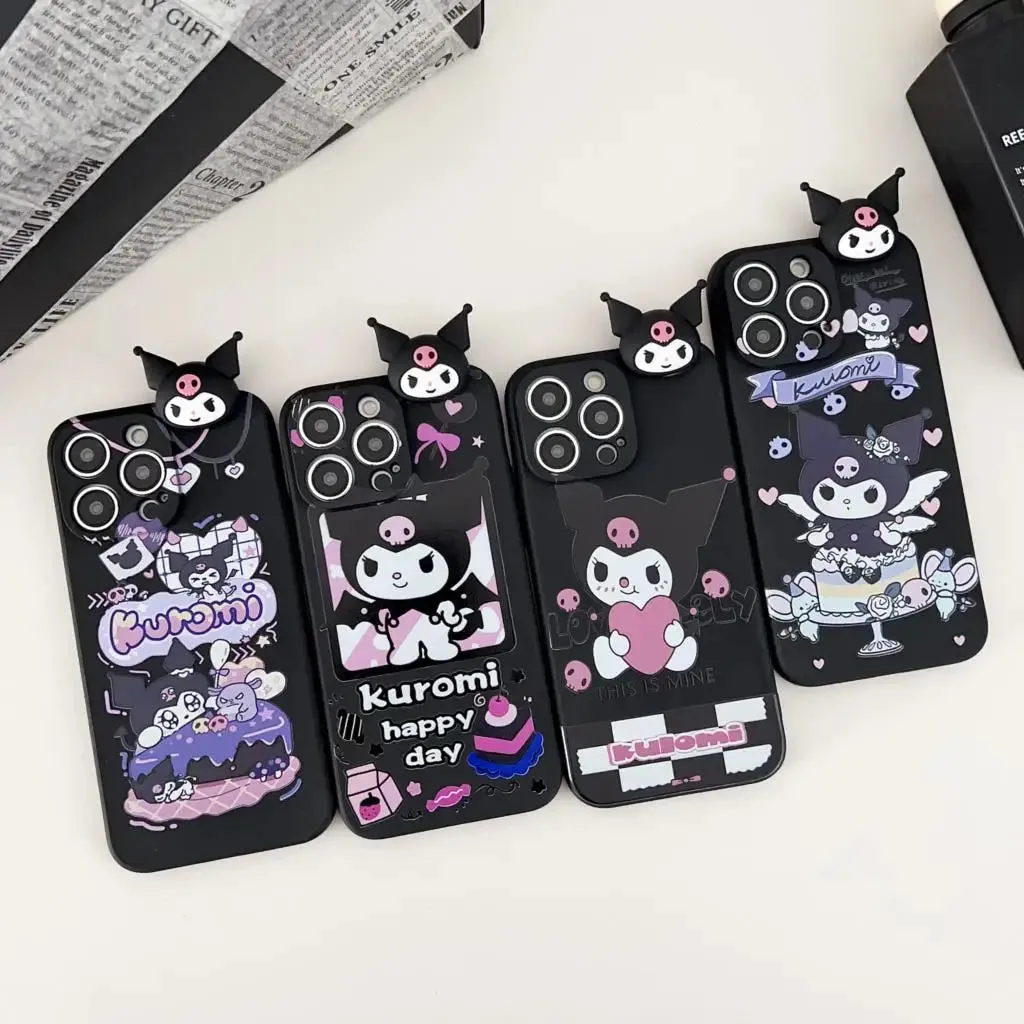 Cute Kuromi iPhone Case with Handy Holder And Strap