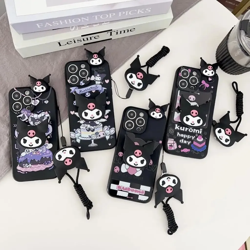 Cute Kuromi iPhone Case with Handy Holder And Strap