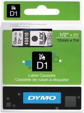 Dymo, 45010, Tape, Black/Clear, 23 Ft. L, 1/2 In. W