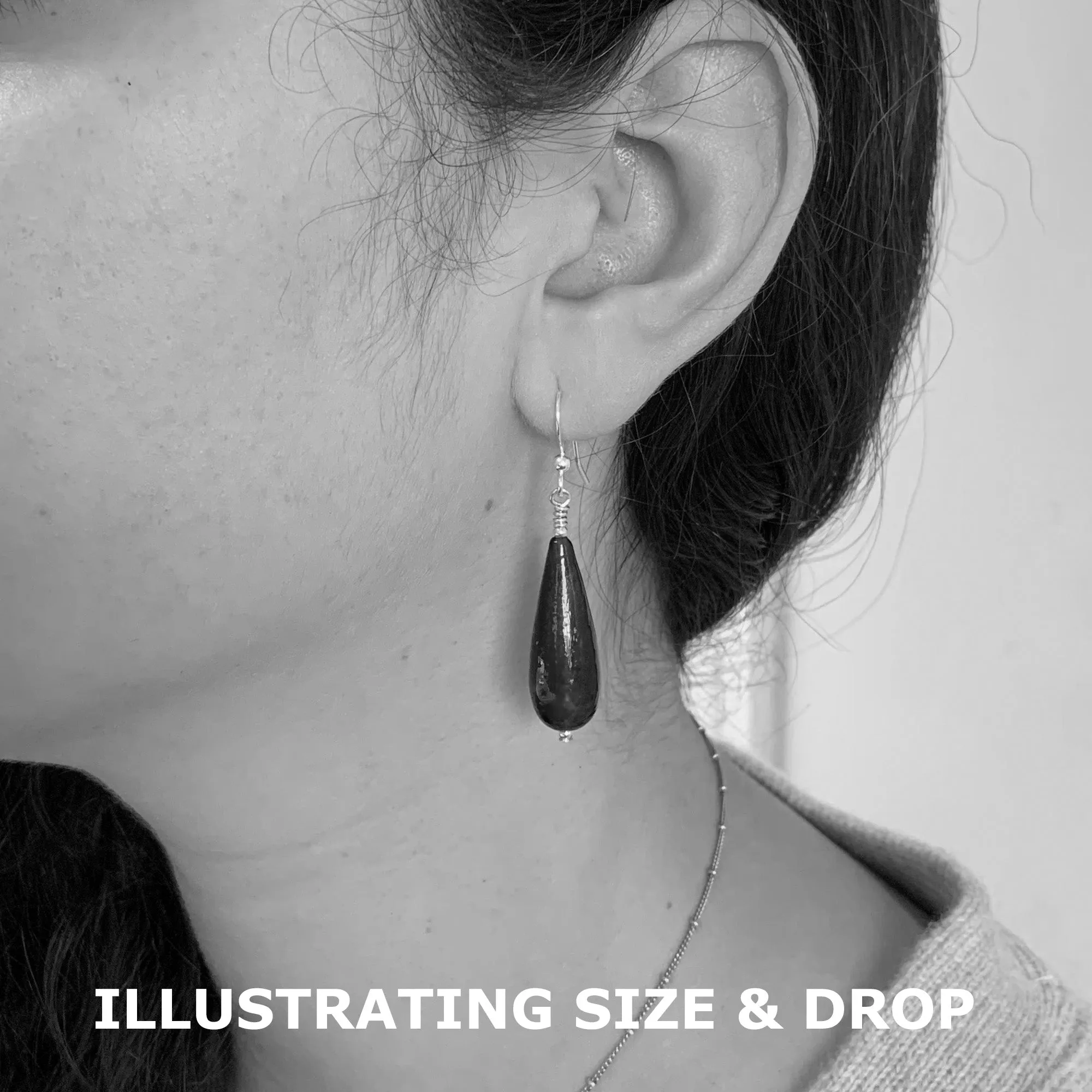 Earrings with clear crystal and white gold Murano glass long pear drops on silver or gold
