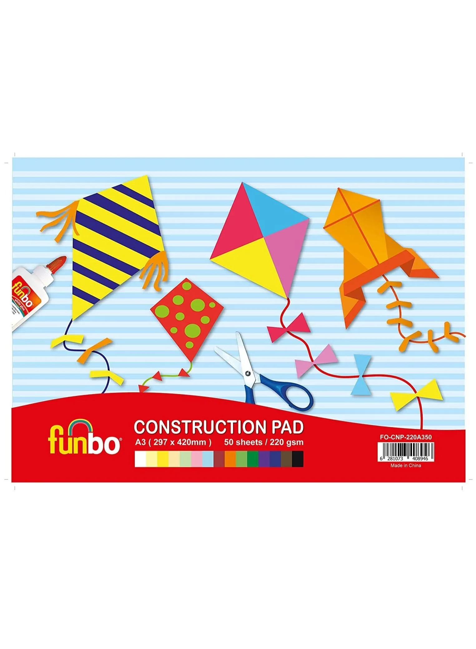 Funbo Construction Pad A3 220g 50 Sheets 10 Assorted Colors