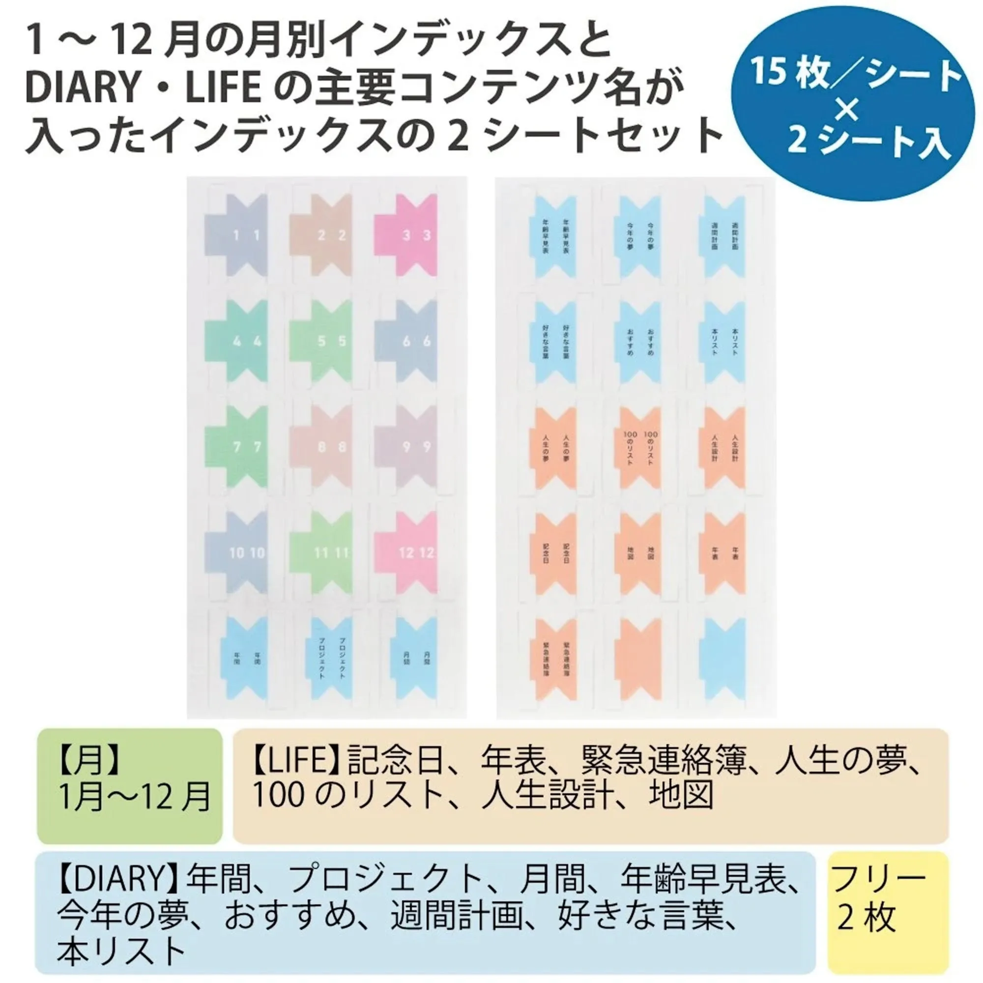 Kokuyo Jibun Techo Index Tabs A5 Slim B6 Slim JG1 | MULTI Color