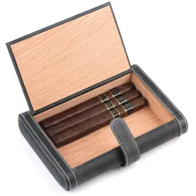 Leather Cigar Humidor Slim Box Cedar Wood for Travel or Desktop - Diesel Leather - [Slate Black]