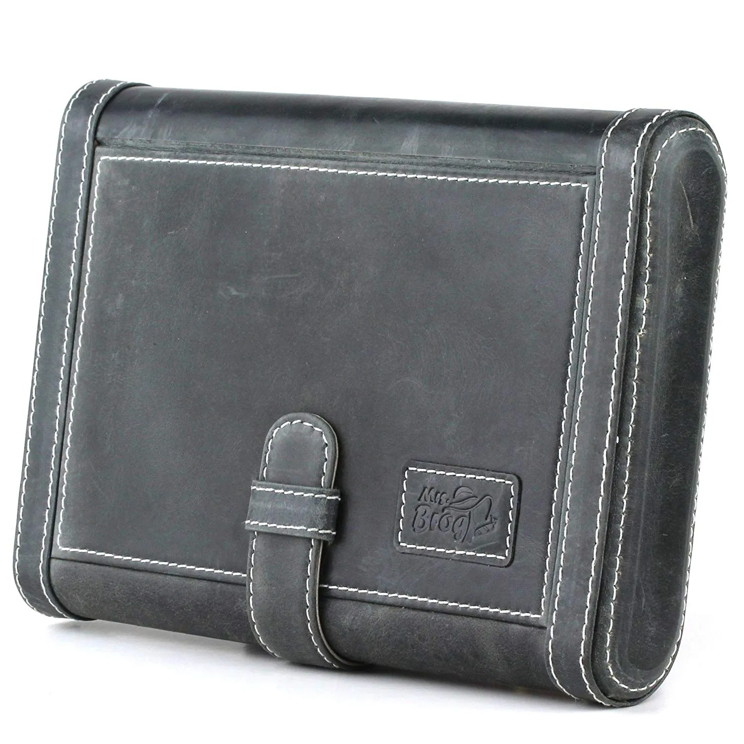 Leather Cigar Humidor Slim Box Cedar Wood for Travel or Desktop - Diesel Leather - [Slate Black]