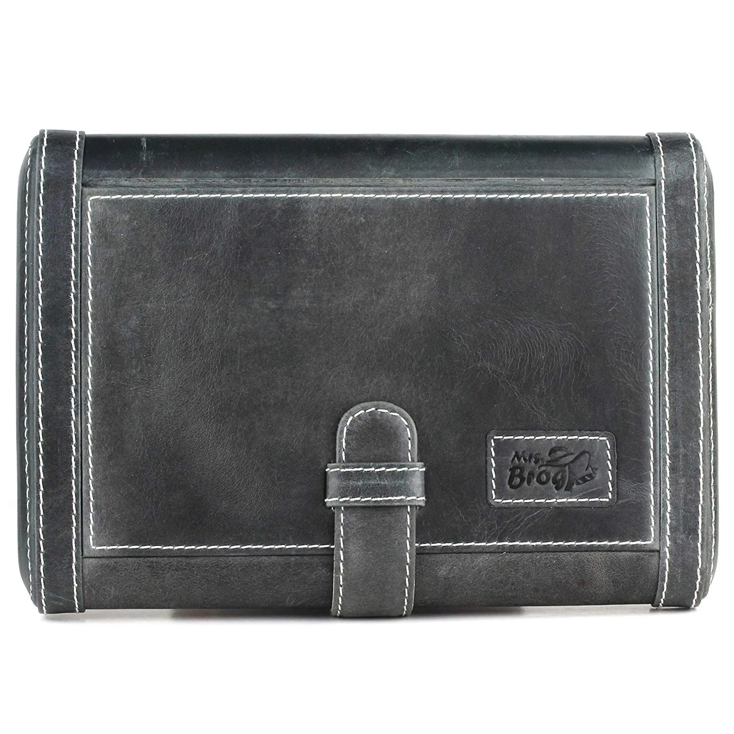 Leather Cigar Humidor Slim Box Cedar Wood for Travel or Desktop - Diesel Leather - [Slate Black]