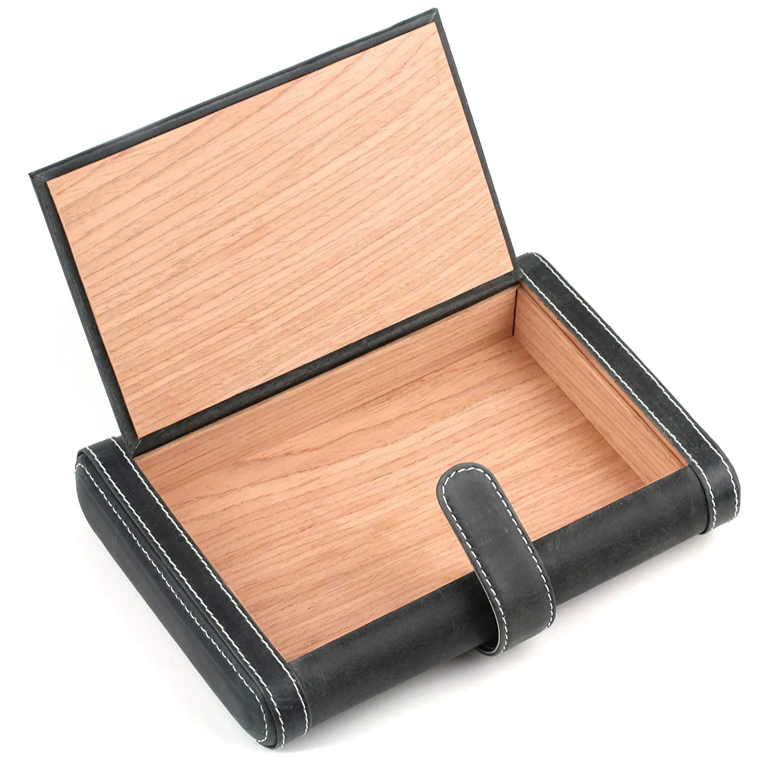 Leather Cigar Humidor Slim Box Cedar Wood for Travel or Desktop - Diesel Leather - [Slate Black]