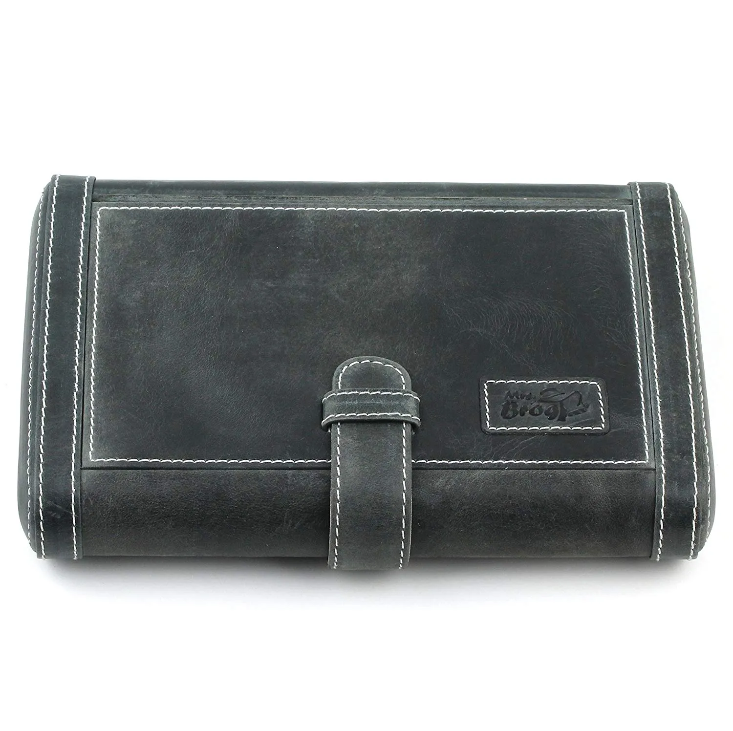 Leather Cigar Humidor Slim Box Cedar Wood for Travel or Desktop - Diesel Leather - [Slate Black]