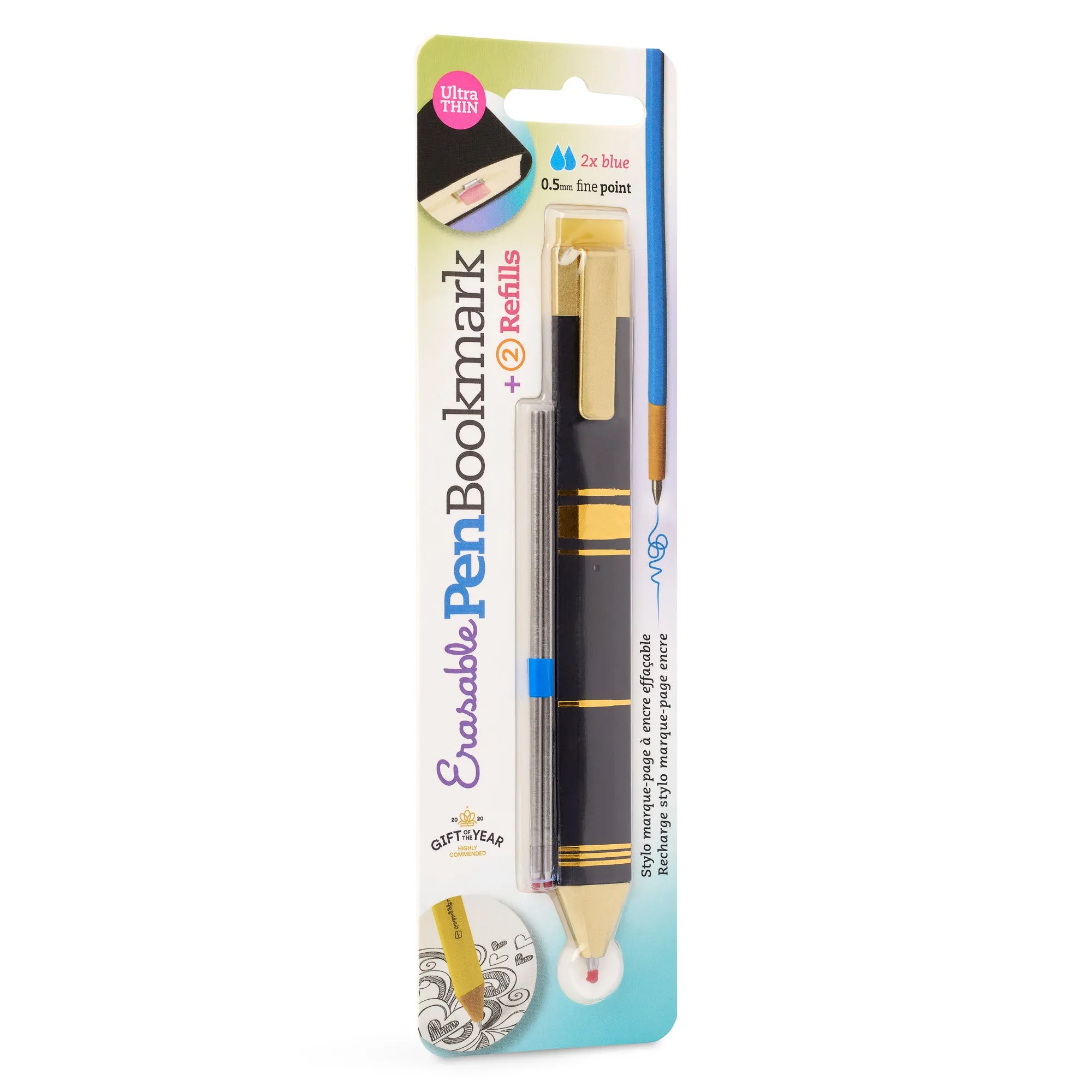 Pen Bookmark 3-in-1 with 2 Ink Refills (Black and Gold)