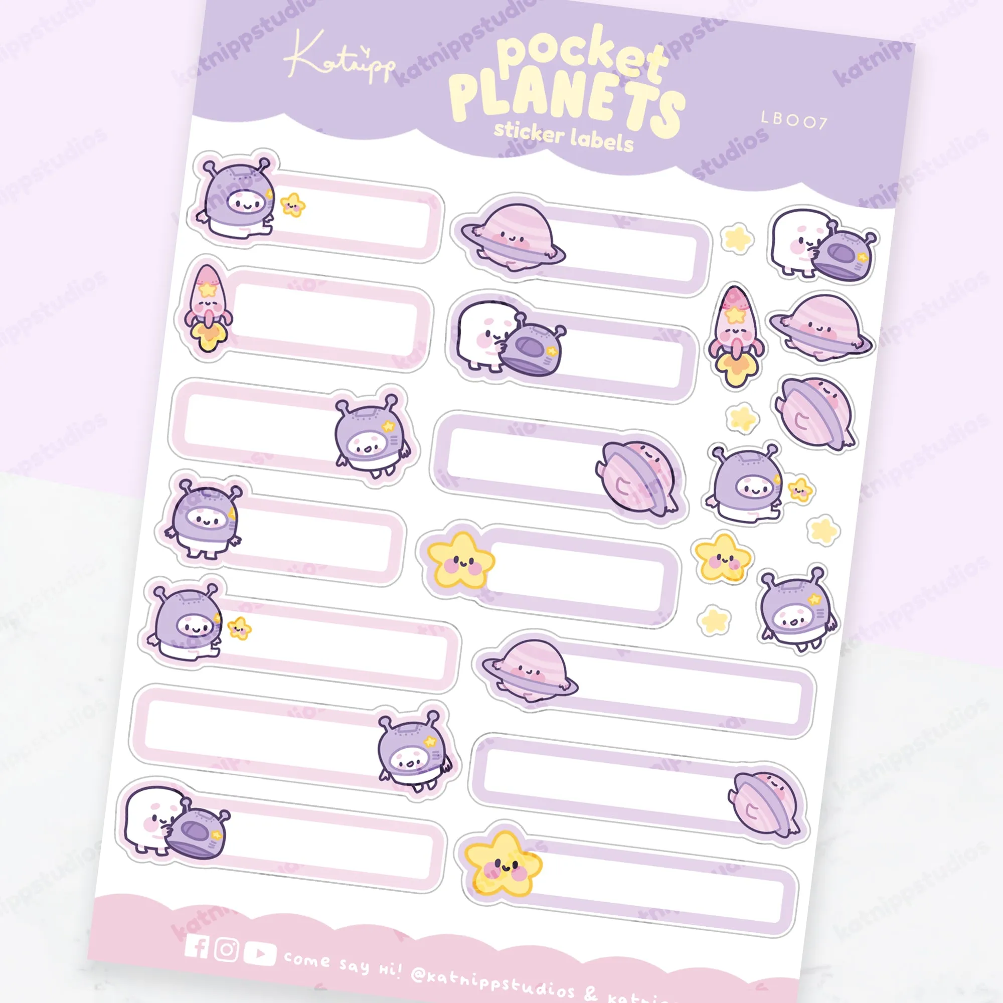 Pocket Planets: A5 Celestial Kawaii Label Sticker Sheet - LB007