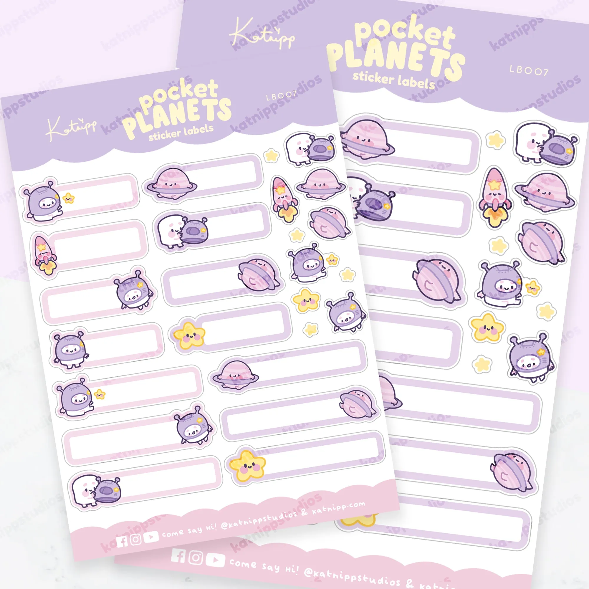 Pocket Planets: A5 Celestial Kawaii Label Sticker Sheet - LB007