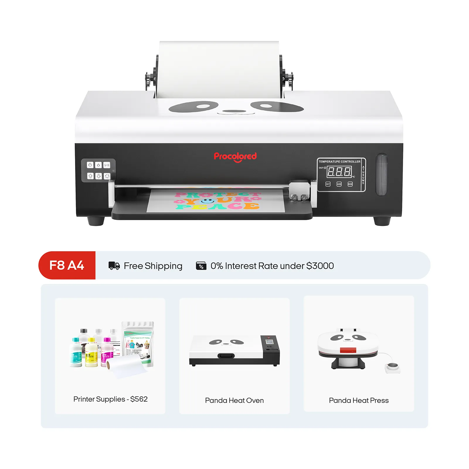 Procolored F8 Panda DTF Printer 8.2" A4 L800 & Complete Bundle