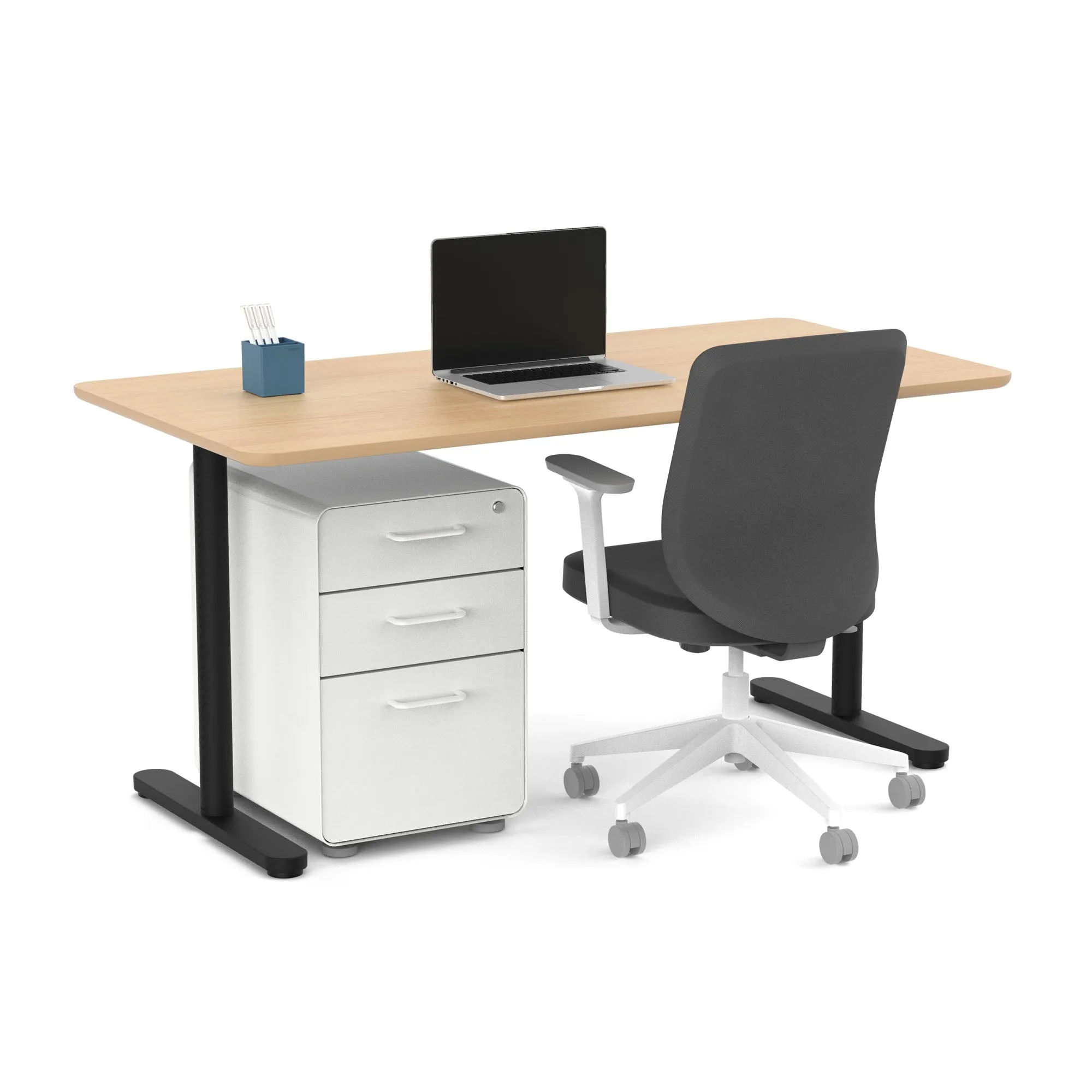 Raise Fixed Height Single Desk, Black Legs