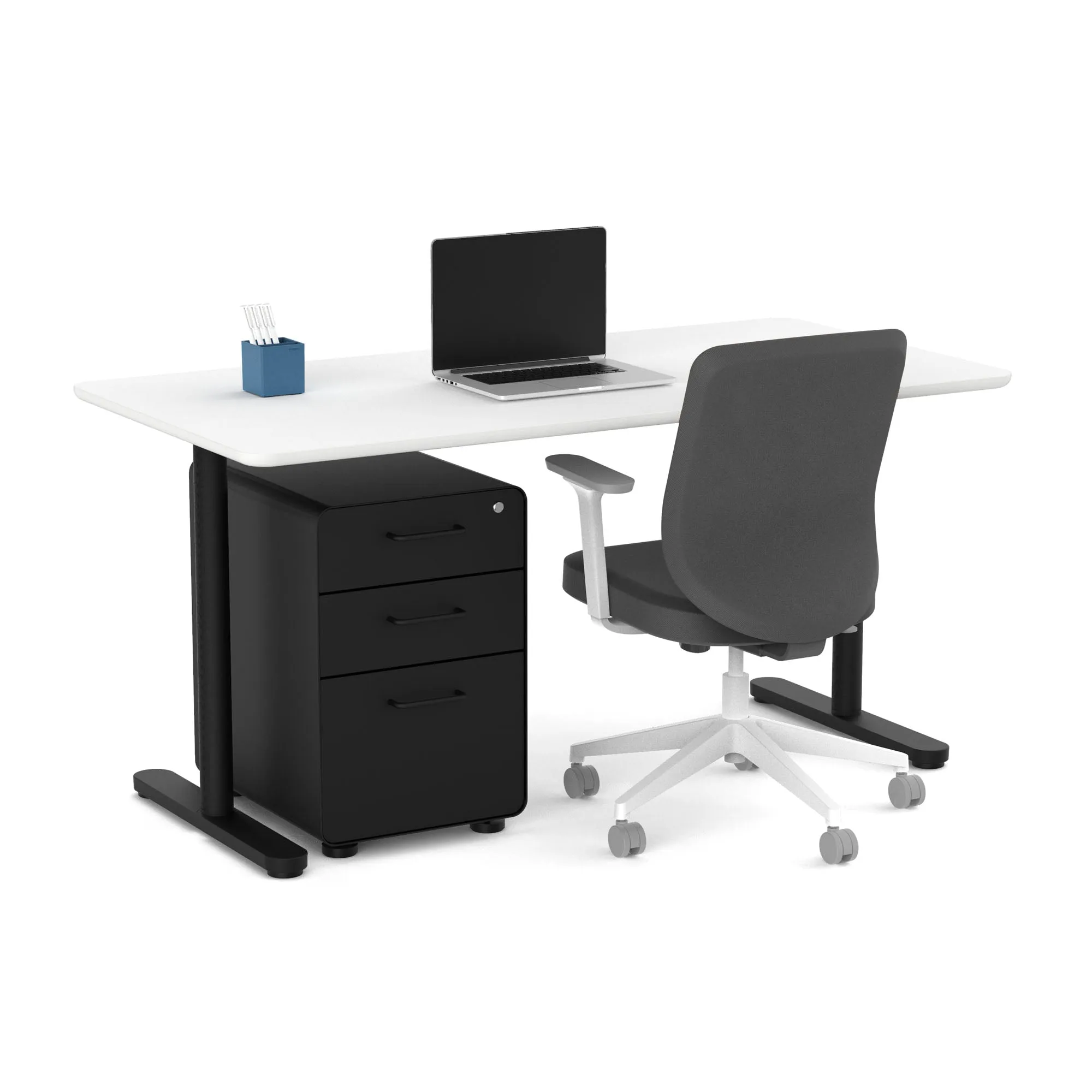 Raise Fixed Height Single Desk, Black Legs