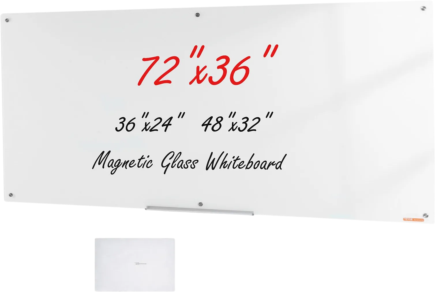 Vevor Glass Whiteboard 72" x 36" Wall-Mounted Frameless Magnetic Dry Erase Board New