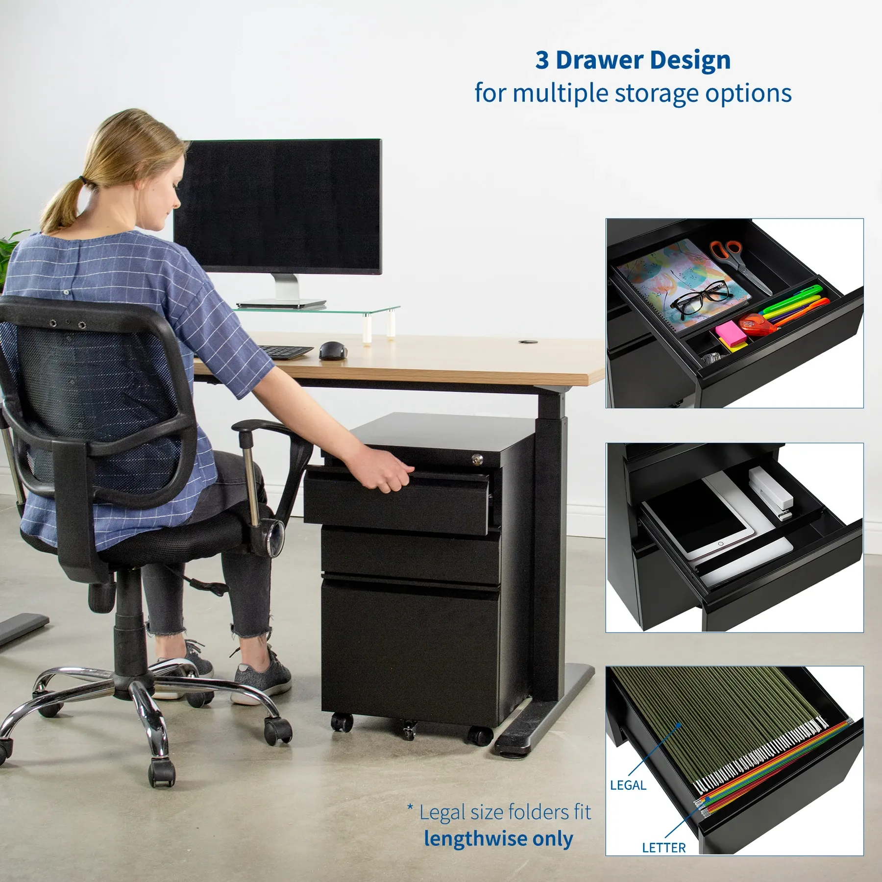 VIVO Black Mobile File Cabinet Cart, FILE-MB01B