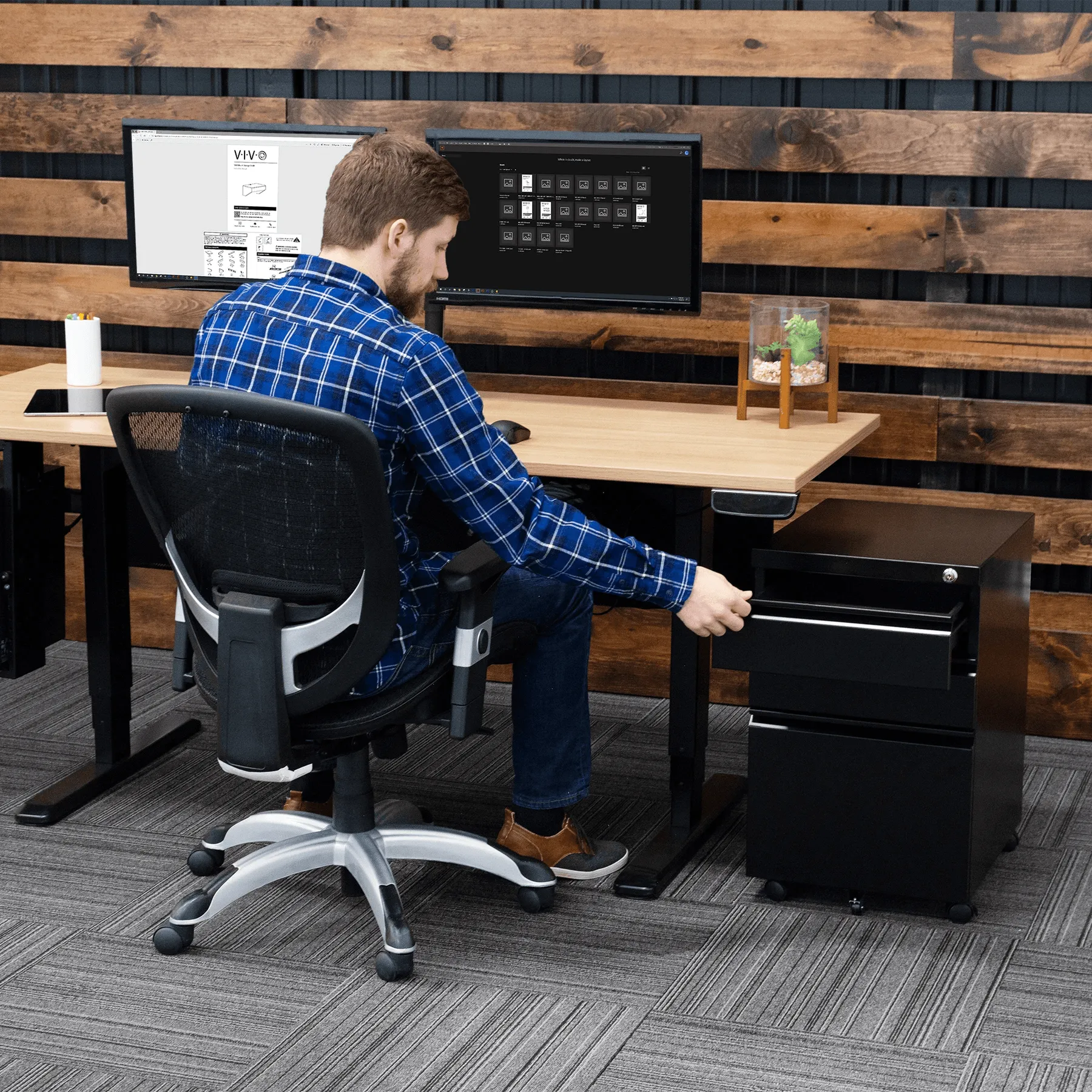 VIVO Black Mobile File Cabinet Cart, FILE-MB01B