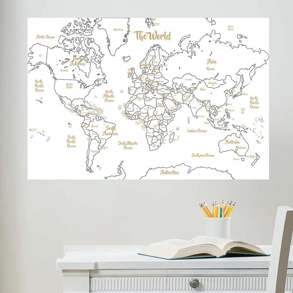 Wallpops Dry Erase Map 36" x 24" - White & Gold (Ì)