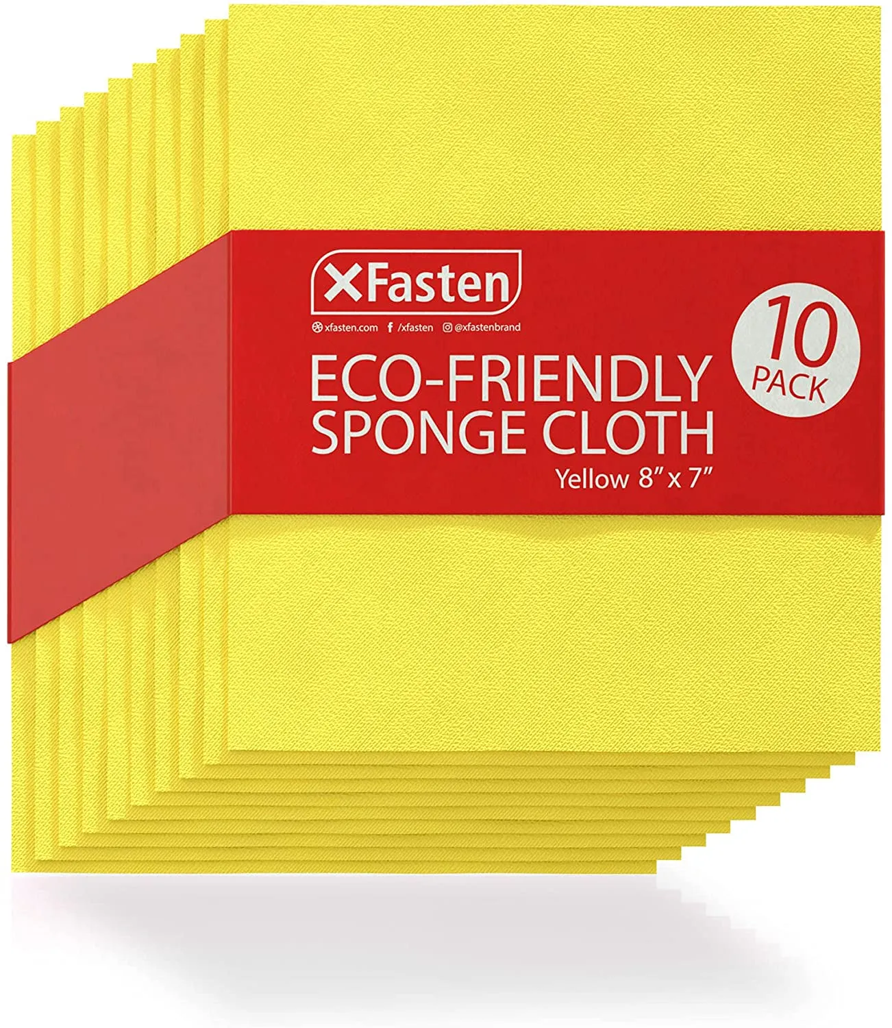 XFasten Eco-Friendly Swedish Sponge Dish Cloth | 8 Inches x 7 Inches | 10-Pack